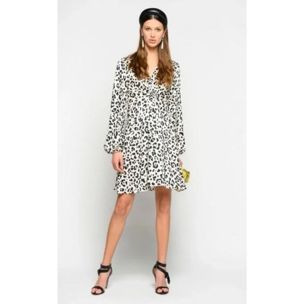 PINKO Frappe Printed Dress in White/Black Size 8 US